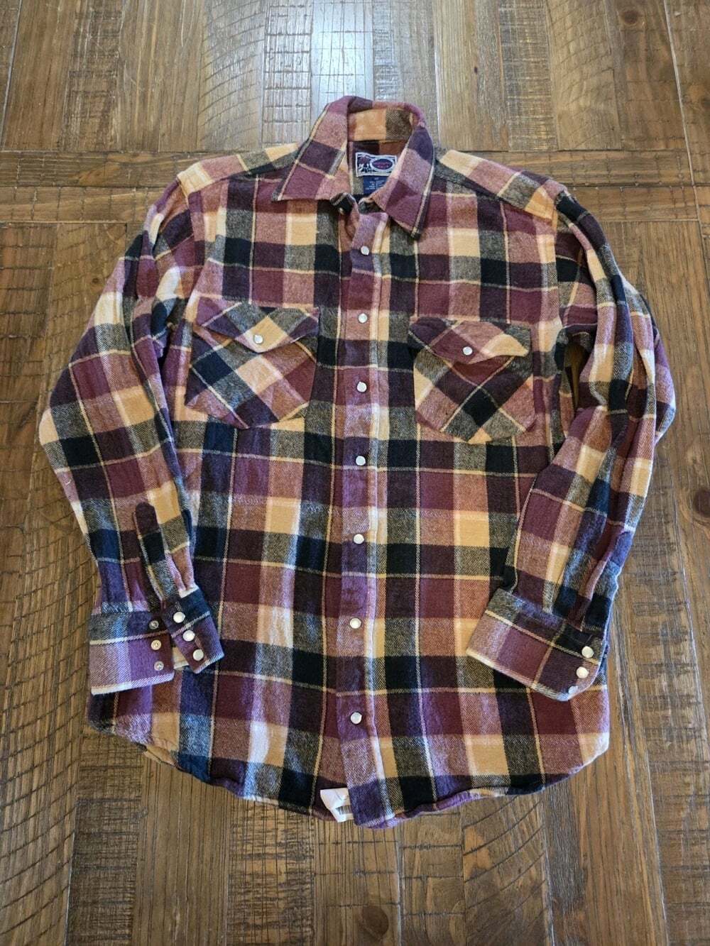 Western Mens Shirt MT Pearl Snaps  Plaid Long Sleeves PolyBlend Williams Bay